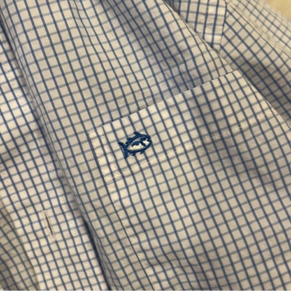 Southern Tide Light Blue Checkered Dress Shirt