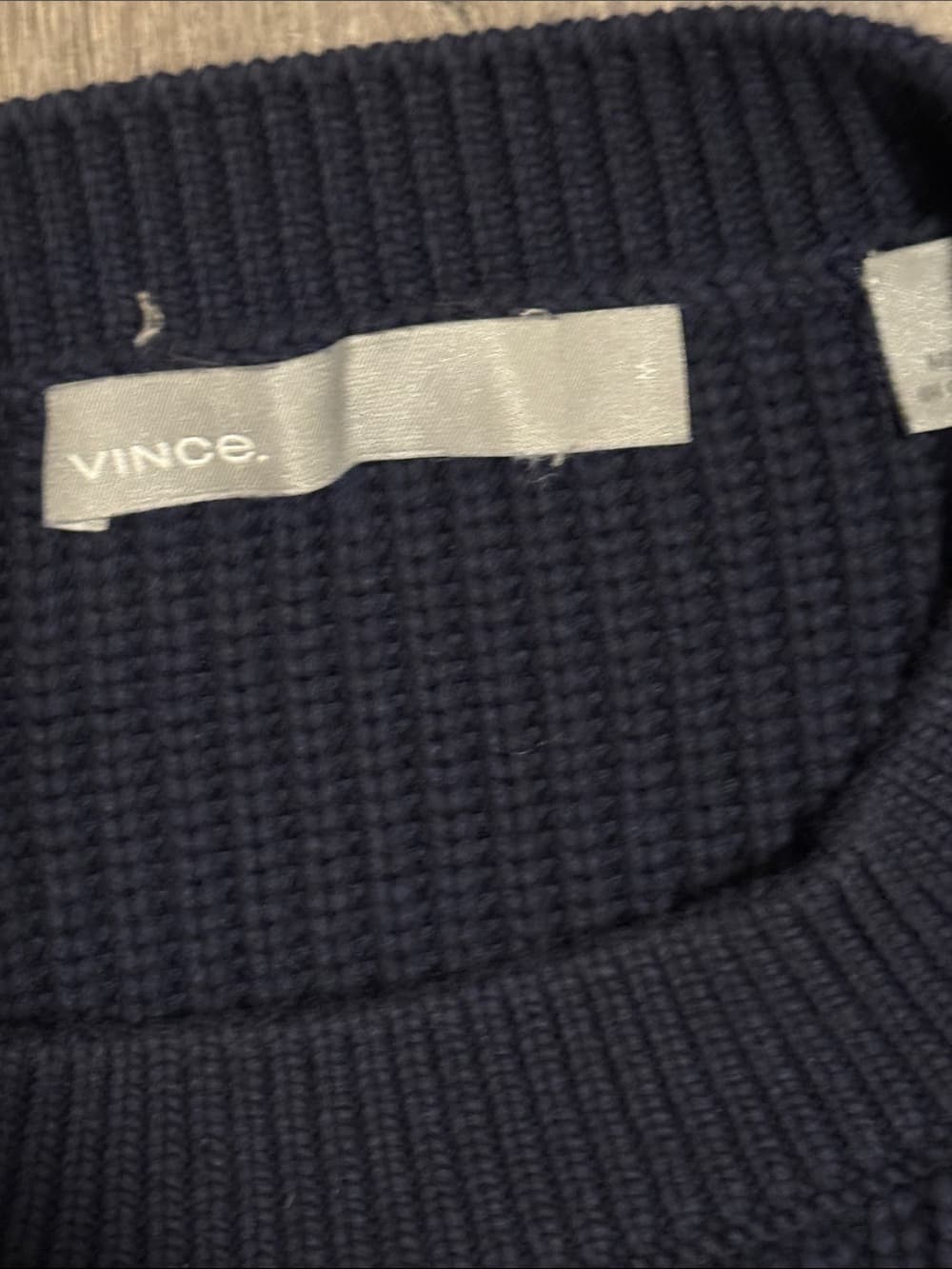 Vince Navy Crewneck Sweater with White Stripes