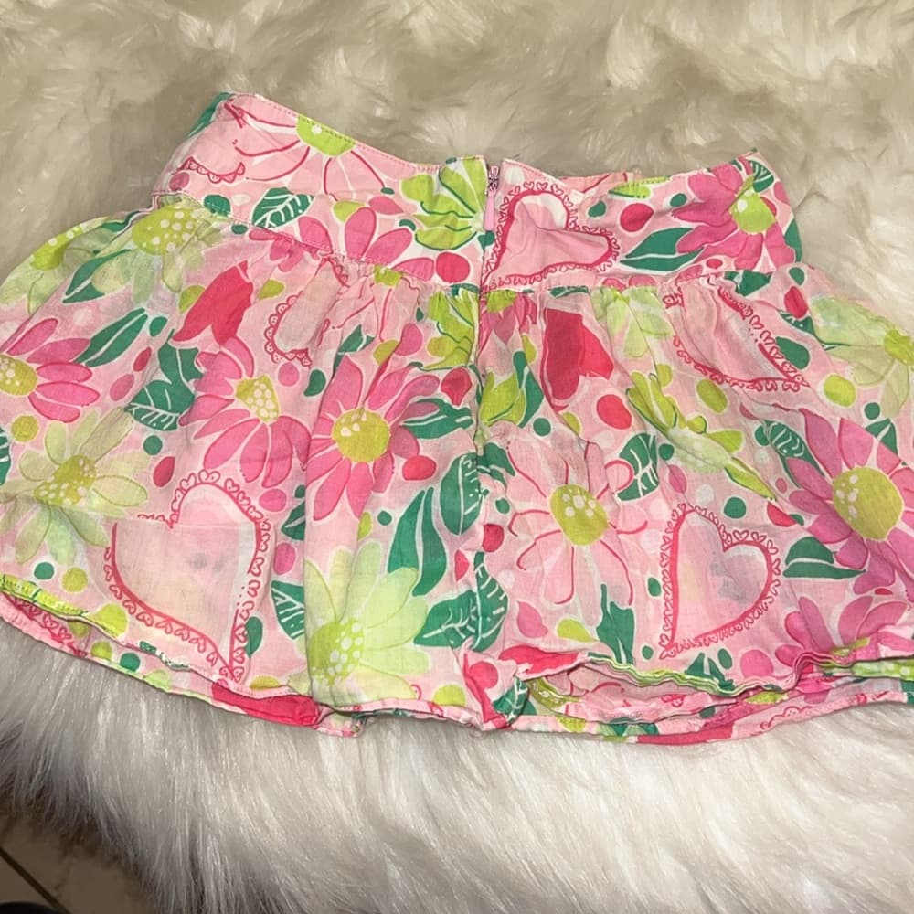 Lilly Pulitzer Pink and Green Floral Skirt with Tropical Flair