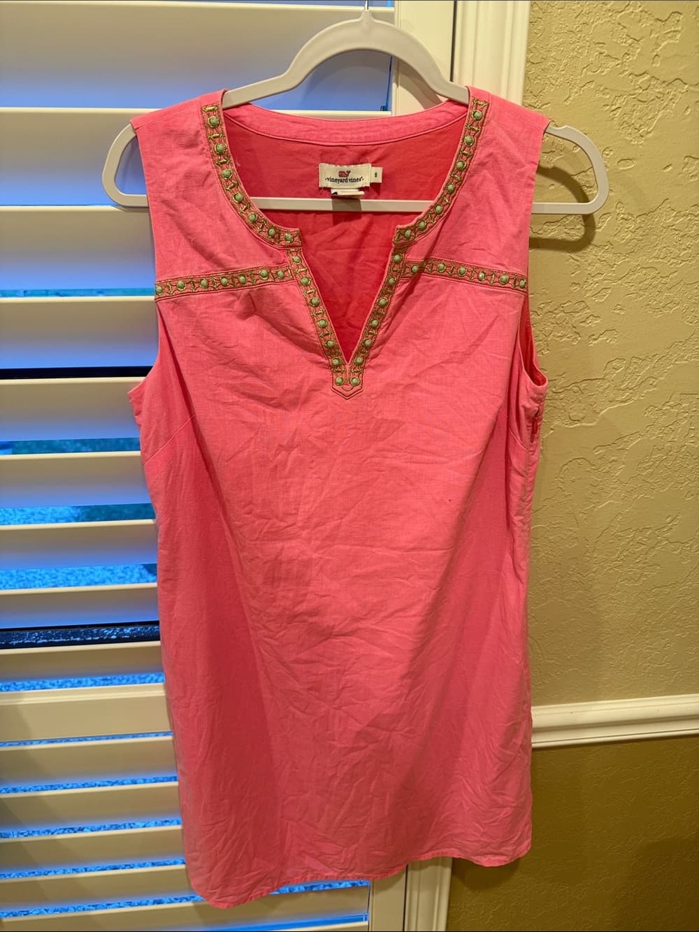 Vineyard Vines Hot Pink Embellished Sleeveless dress size 6 linen