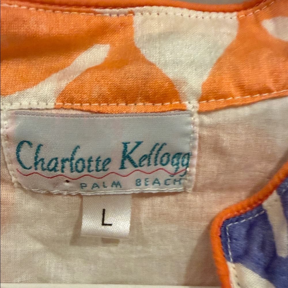 Charlotte Kellogg White Tunic with Orange & Purple Floral Print size large
