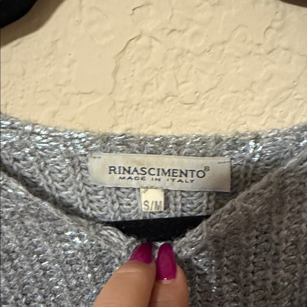 Rinascimento Italy Shimmering Silver Sweater Knit Top small/medium