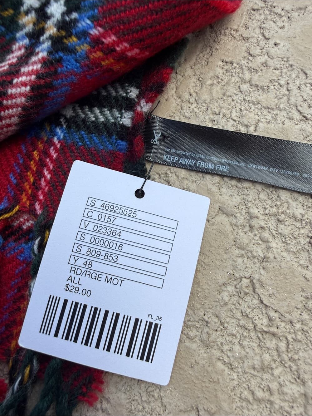 Red Plaid Fringed Wool-Blend Scarf