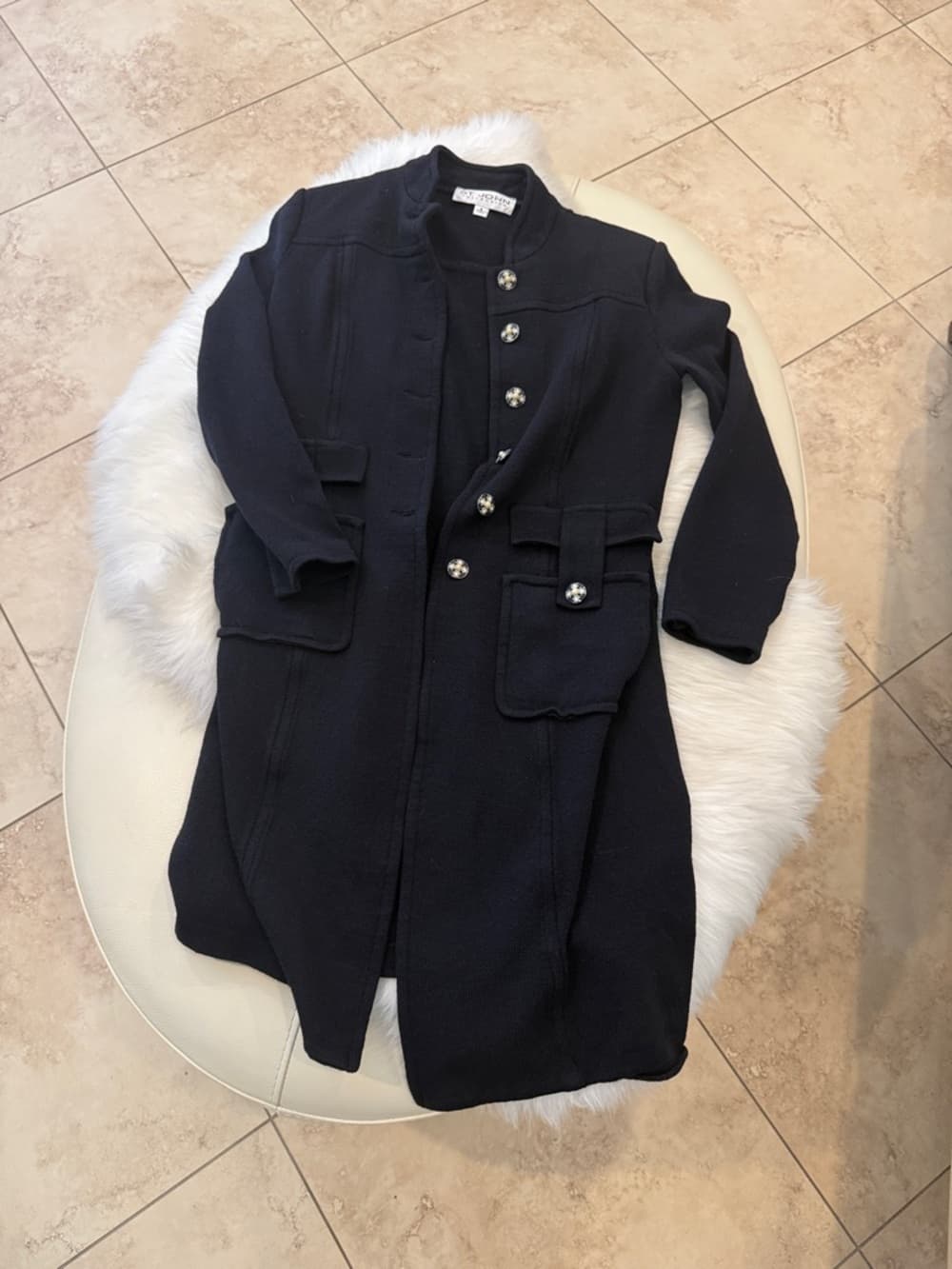 St. John Black Long Cardigan Jacket with Decorative Buttons