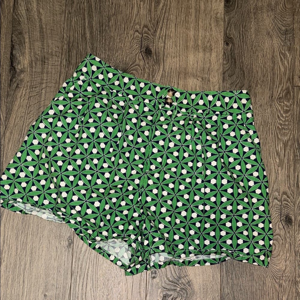 Maeve Anthropologie Green Geo-Print High Waist Shorts size 10