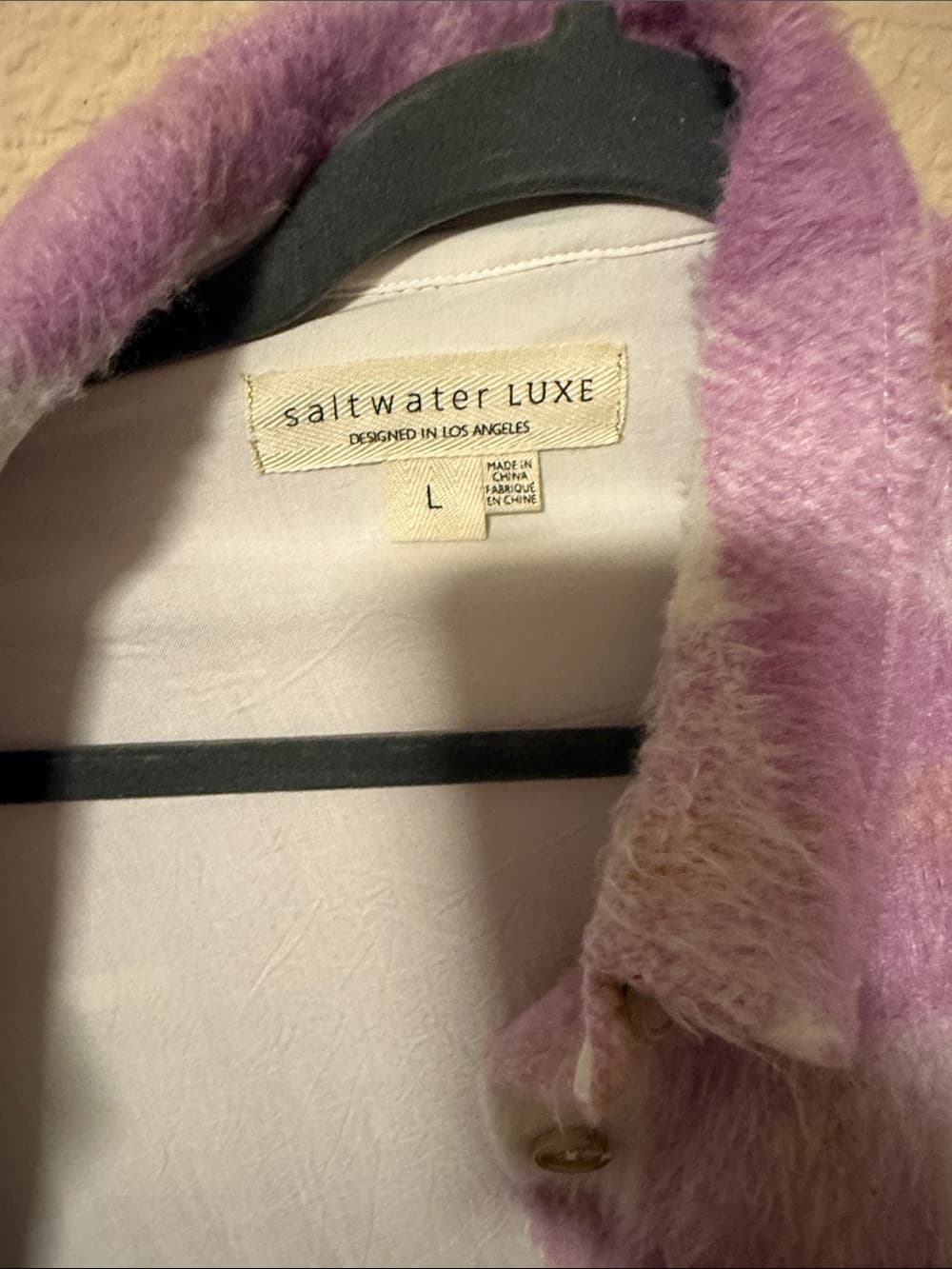 saltwater LUXE Lavender and Cream Fuzzy Plaid shacket Jacket large