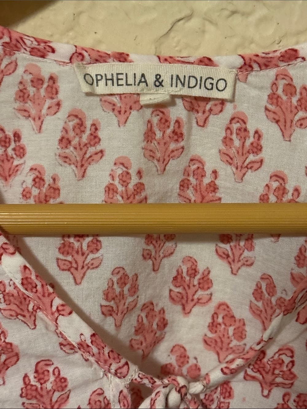 Ophelia & Indigo Coral Blue Floral Tie-Front Peasant Blouse