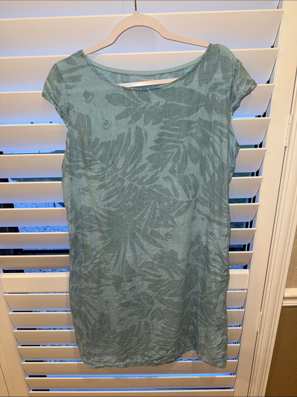 Linen Light Seafoam Green Tropical Print Tunic Dress size xl
