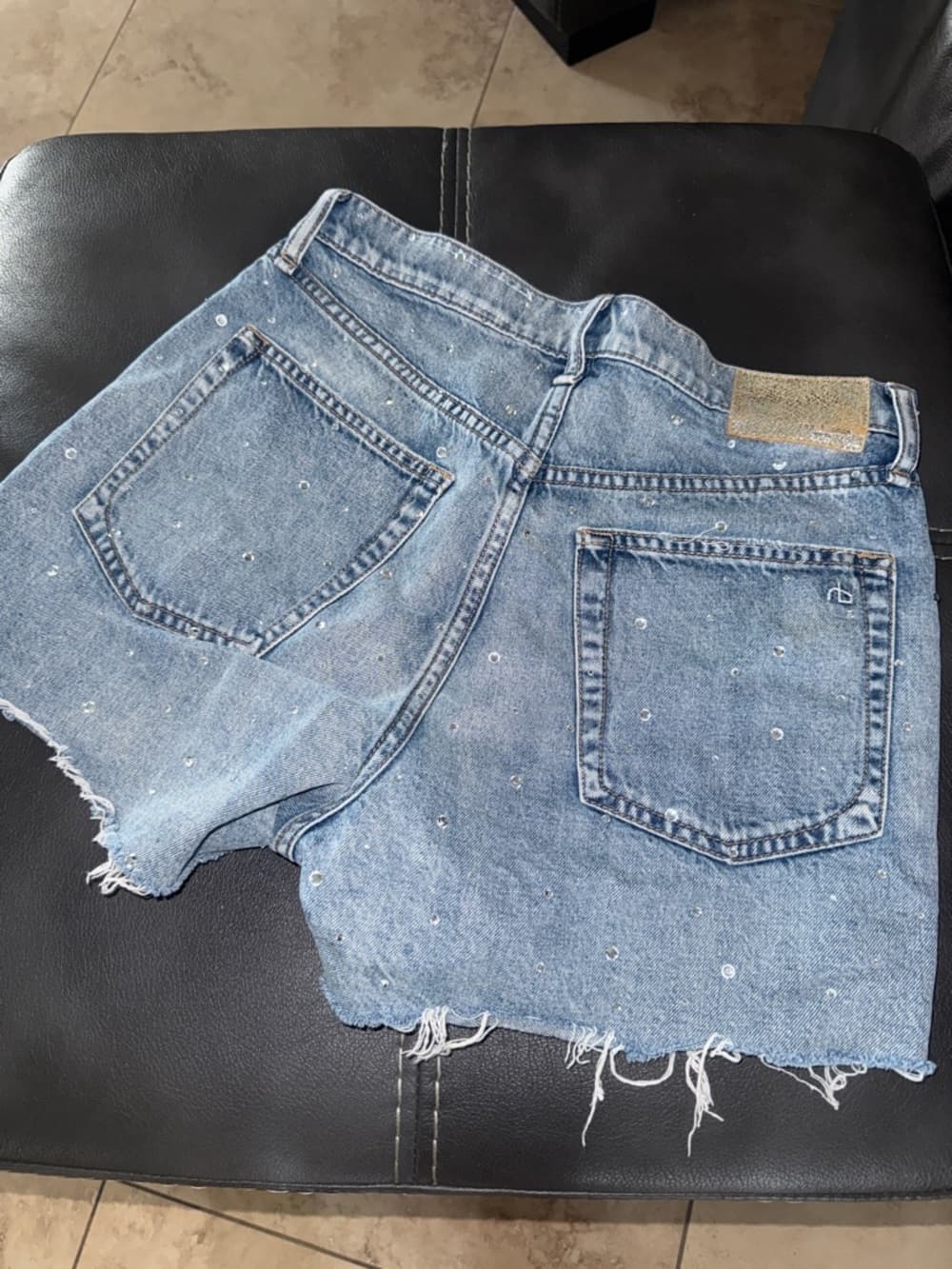Rag & Bone High-Rise Embellished Denim Shorts - Light Blue 27