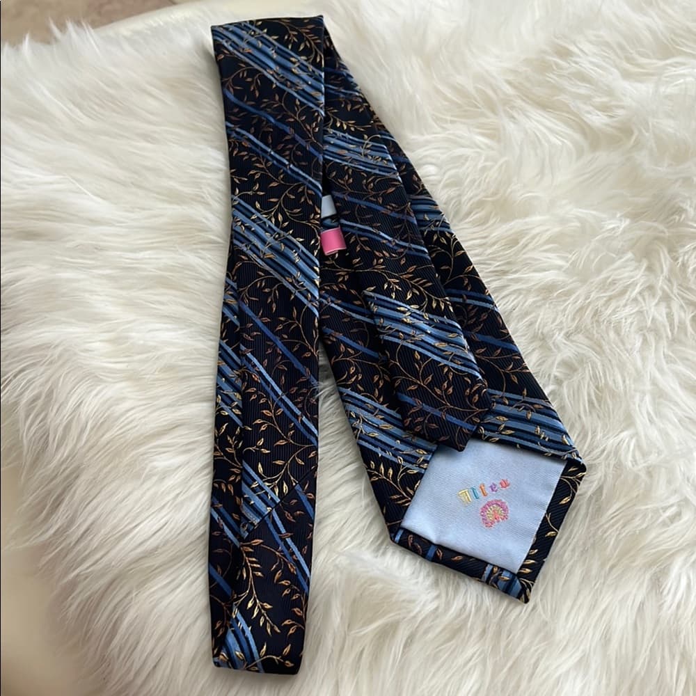 Altea Black and Blue Tie with Gold Leaf Design