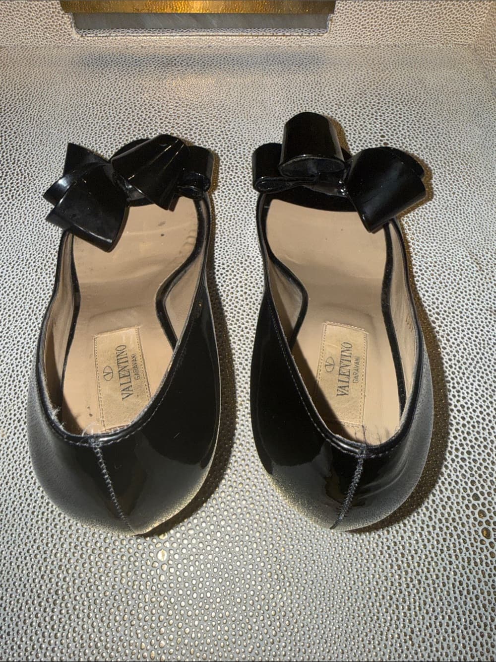 Valentino Black Patent Leather Bow Flats - Women size 37 1/2