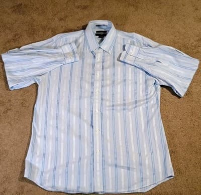 Toscano 120 Ply Dress Shirt Mens Large Pinstripe Polished Luxury Sharp Sleek