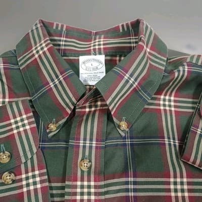 Brooks Brothers Shirt Mens XL Green Plaid Madison Fit Non Iron Friday Shirt