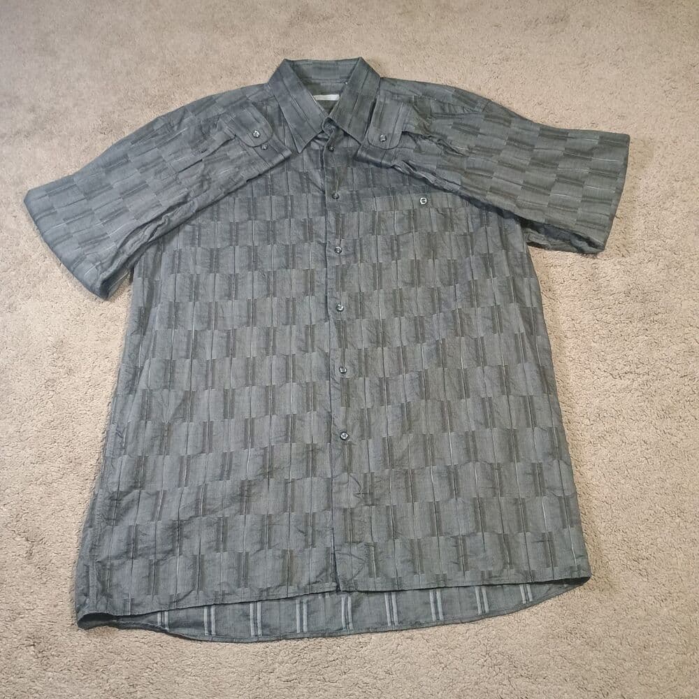 Lazo Dress Shirt Mens XL Made in Italy Gray Grid Plaid Business Casual