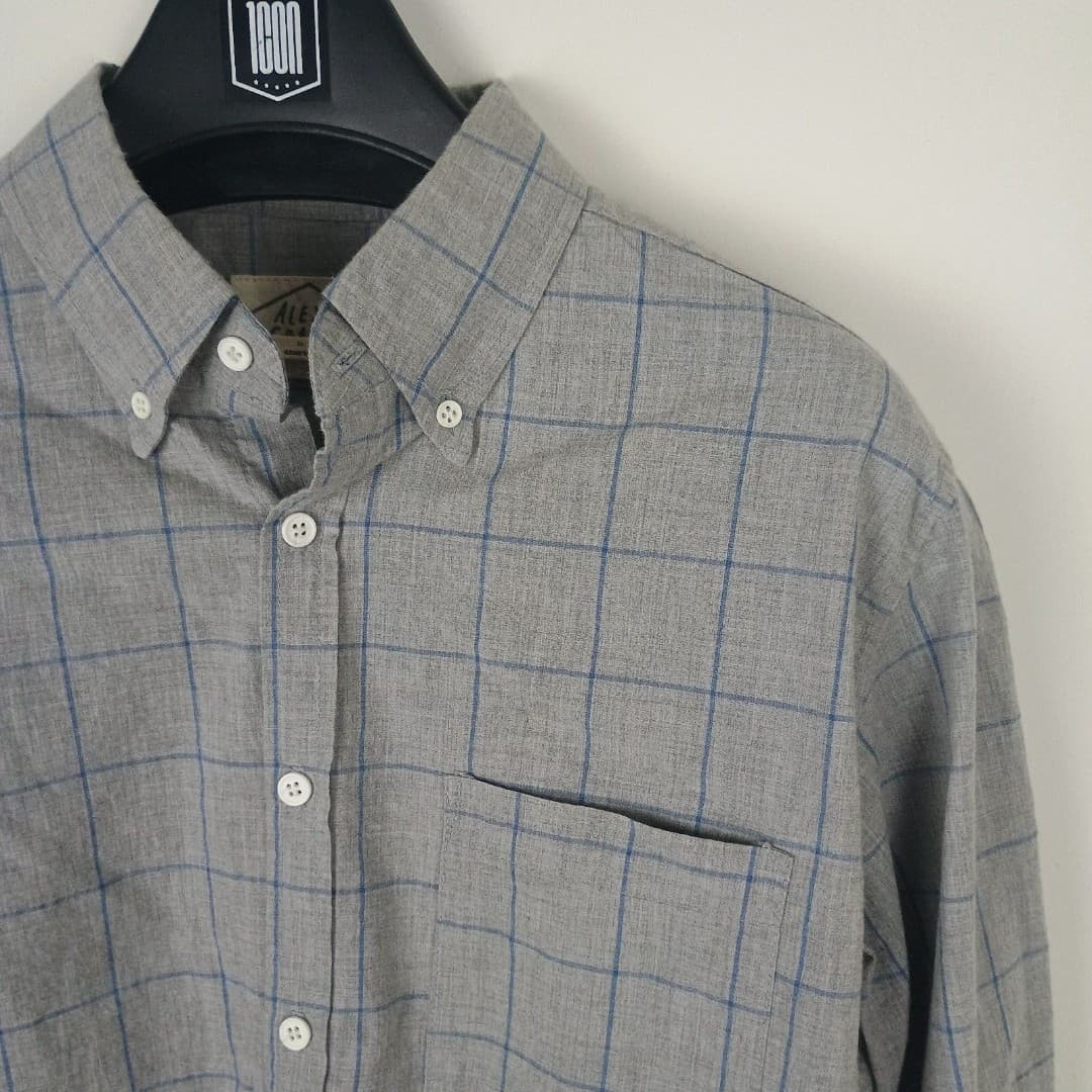 Alex Crane Shirt Mens S to M Made in USA Luxury Window Pane 100 % Air Cotton