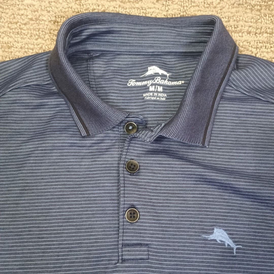 Tommy Bahama Festival Stripe Polo Shirt Mens Large Short Sleeve Beach Golf