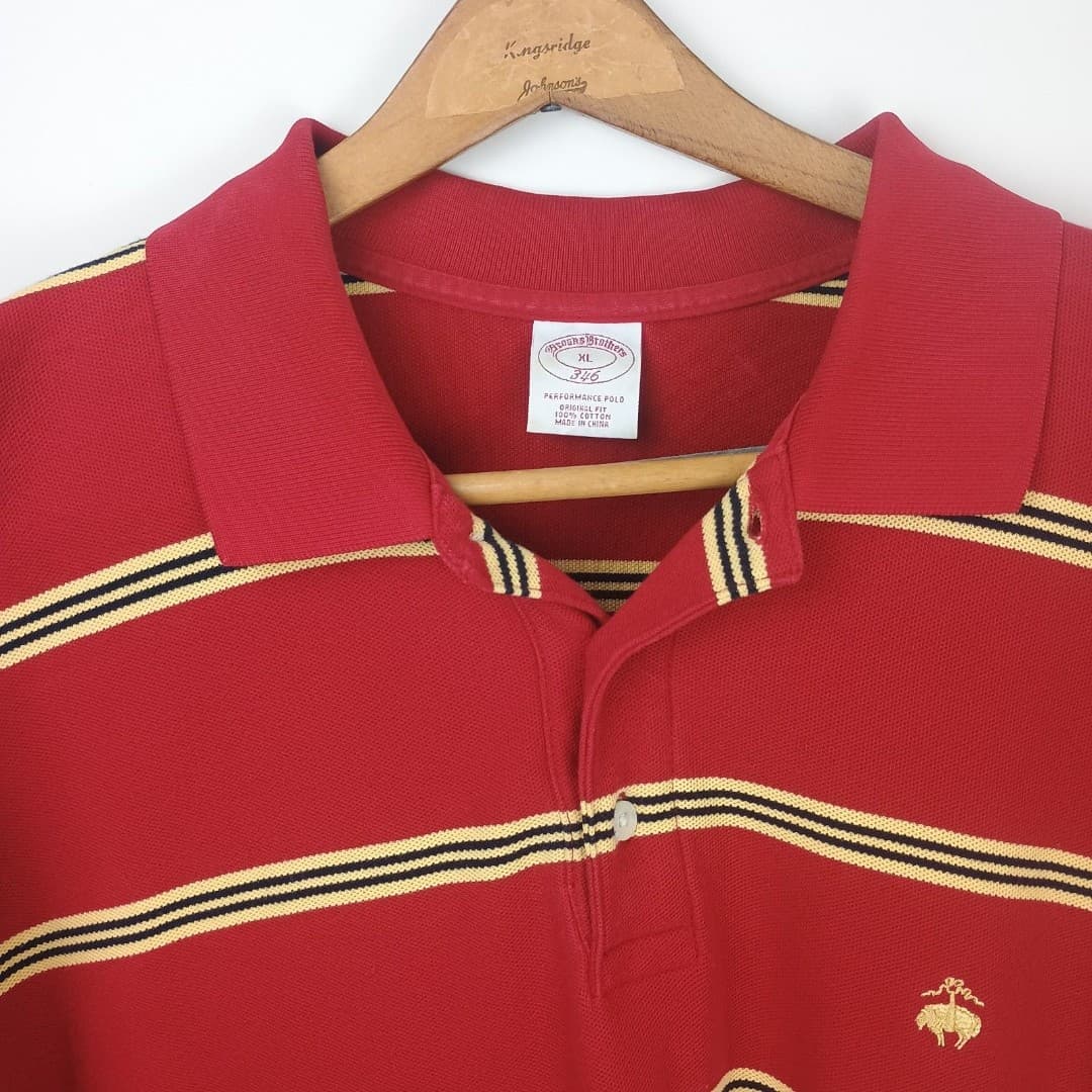 Brooks Brothers 346 Performance Polo Men's Large Shirt Red Stripe Long Sleeve