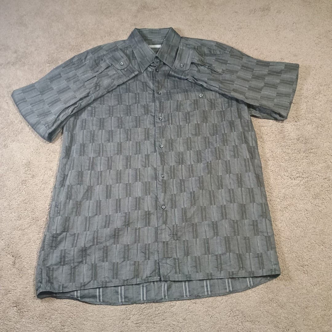 Lazo Dress Shirt Mens XL Made in Italy Gray Grid Plaid Quality Casual Shirt