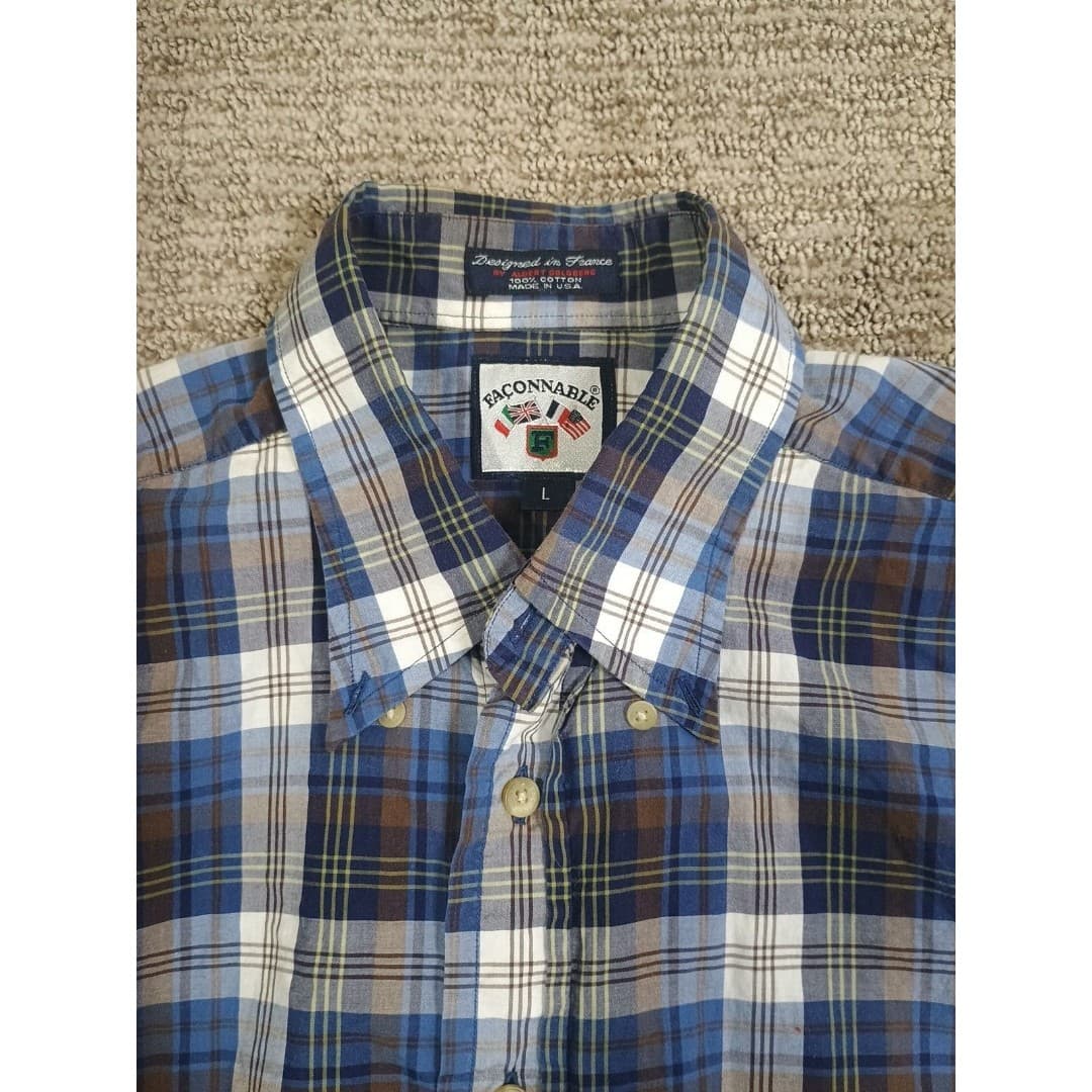 Faconnable Classique Shirt Mens Large Plaid Button Down Sleek Preppy Summery