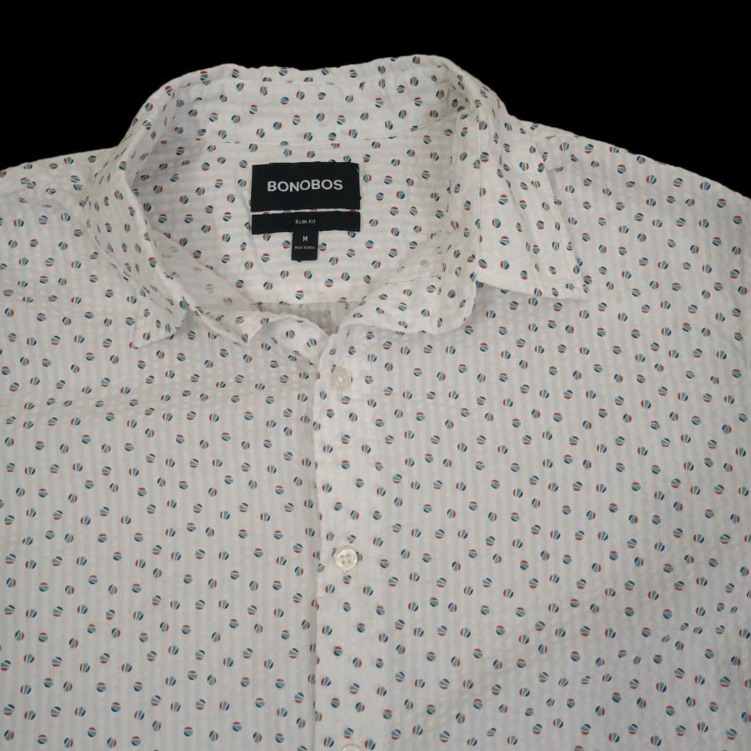 Bonobos Shirt Seersucker Cotton Geometric Mens Medium Lightweight Puckered