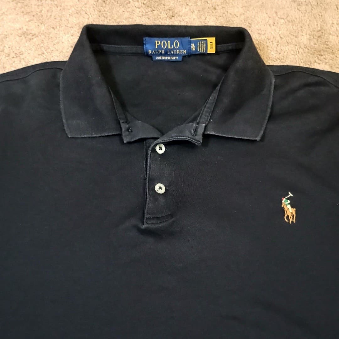 Polo Ralph Lauren Polo Shirt Men XL Black Custom Slim Fit Flesh Pony