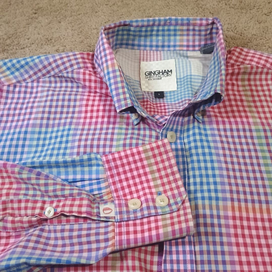 Ben Sherman Gingham Factory Mens Large Long sleeve Rainbow Gingham Check