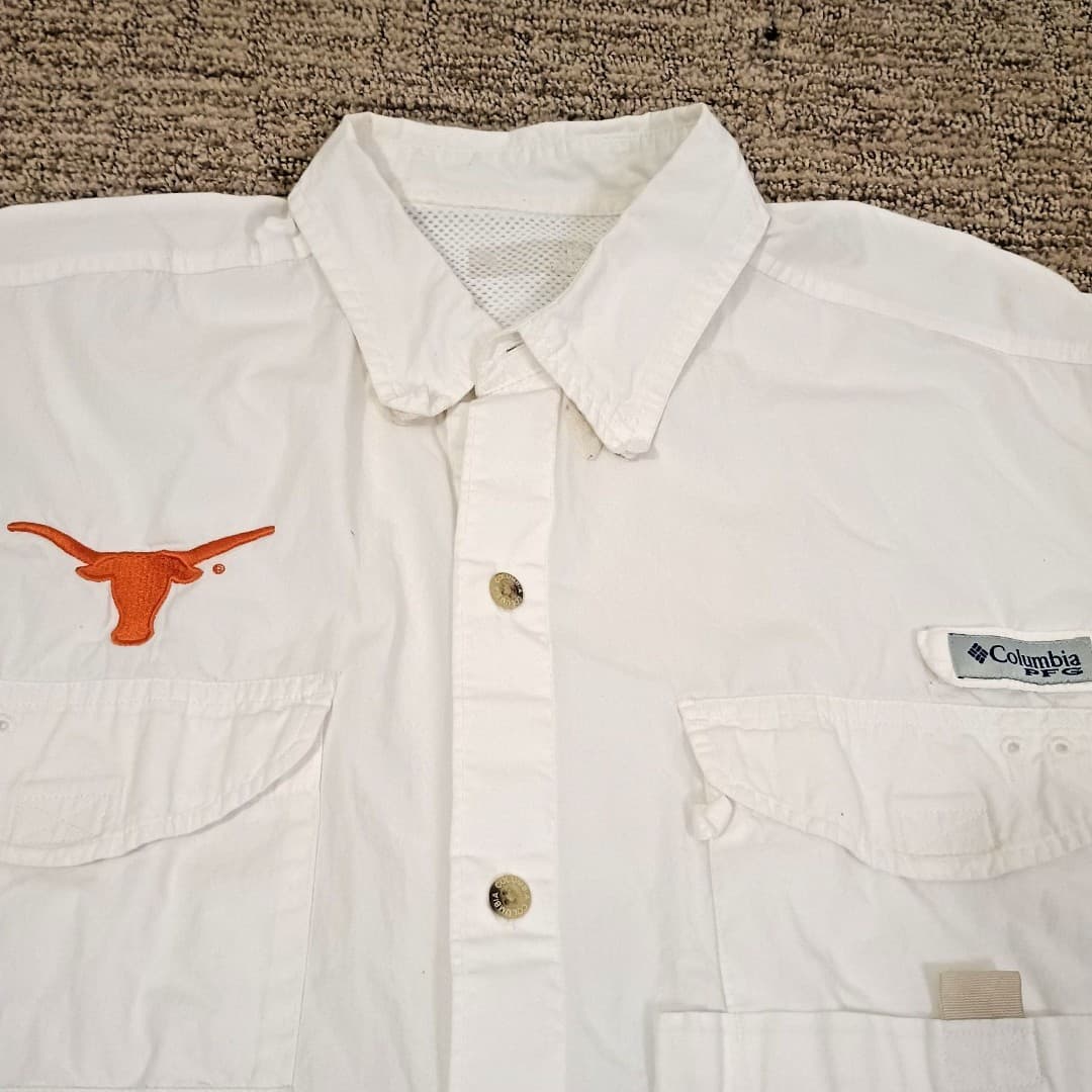 Columbia PFG Bahama II Shirt Men XXL White Fishing Shirt Texas Longhorns