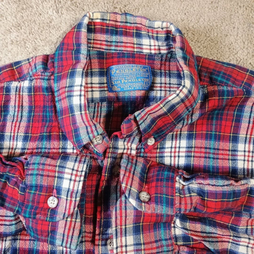Pendleton Long Sleeve Flannel Shirt Womans Large Red /White Check Vintage Wool