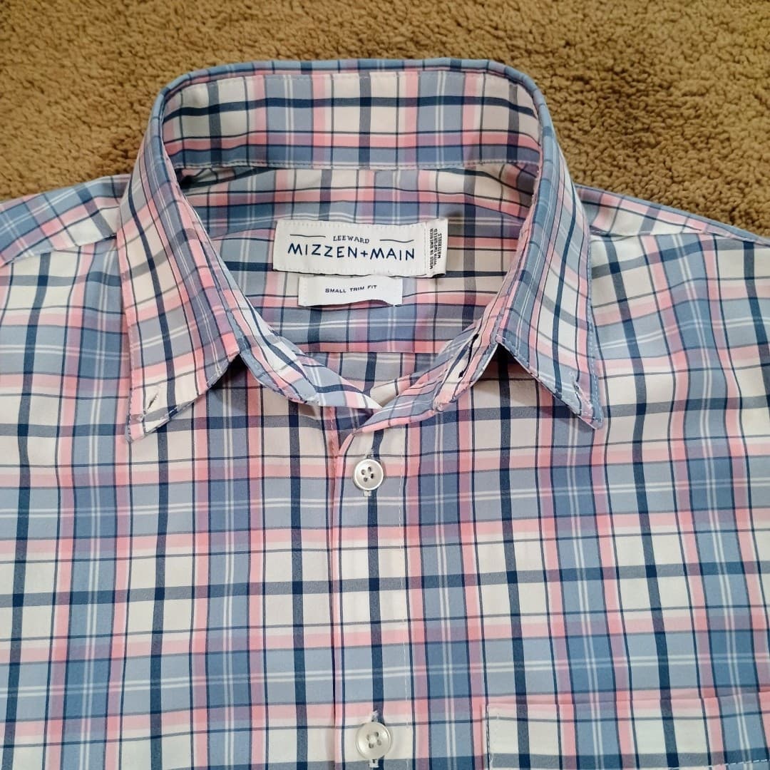 Mizzen Main Leeward Trim short Sl;eeve Button Down Shirt Mens Small Window Pane