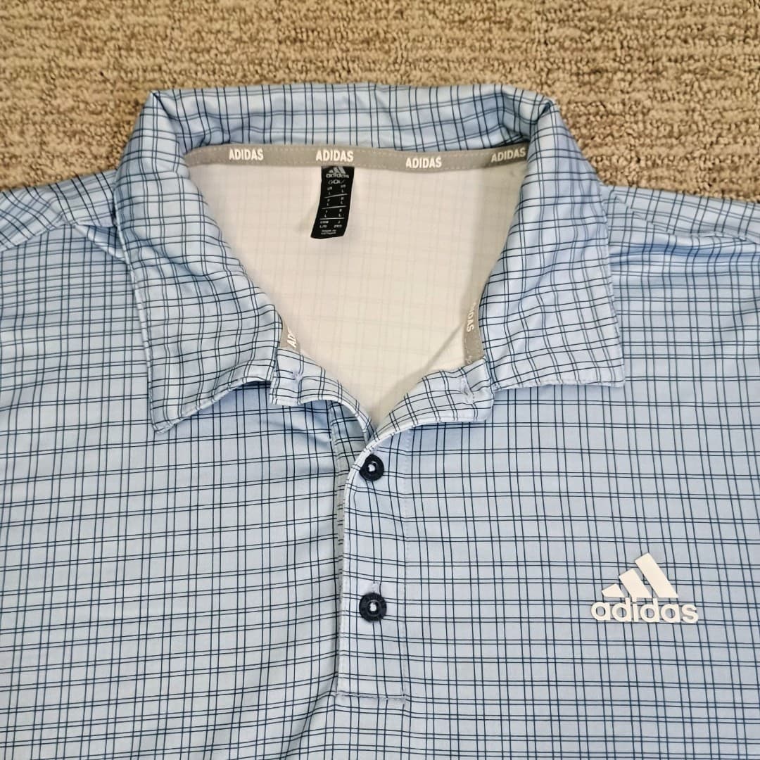 Adidas Ultimate 365 Golf Polo Mens Large Blue Check Pattern Athlesiure Look