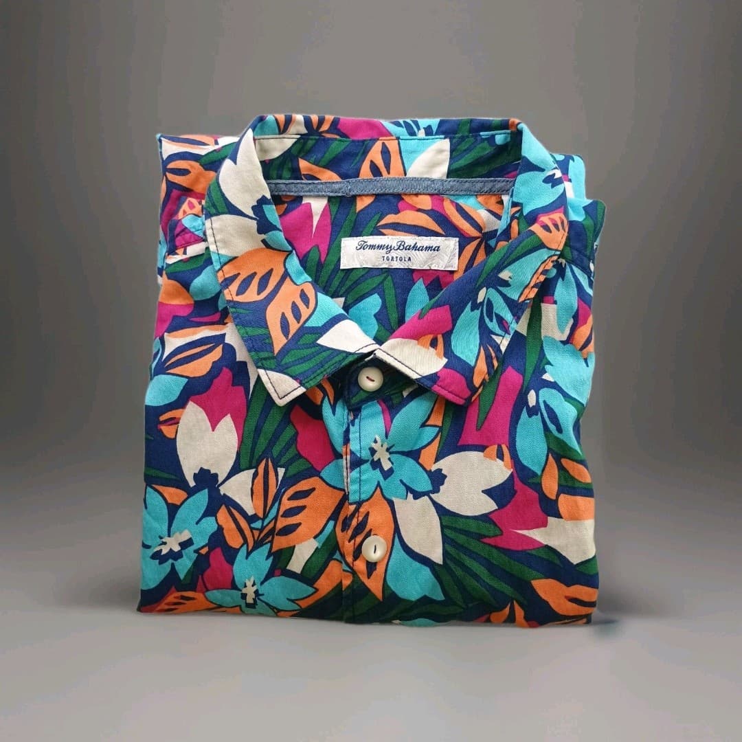 Tommy Bahama Tortola Fuego Bay Camp Shirt Mens XL Tropical Tencel Blend