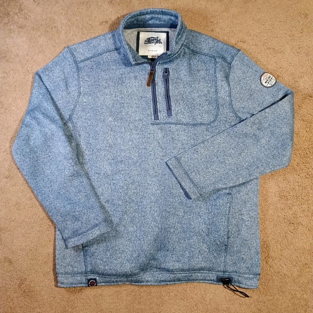 Weird Fish Sweater Men's XL Pullover Lined Knitted Quarter Zip Chest Pocket