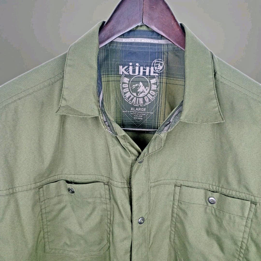 Kuhl Stealth Snap Shirt Mens XL Green Short Sleeve Ultra-Lightweight UPF 30