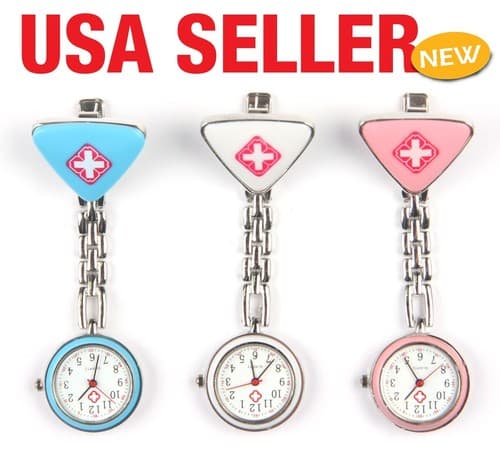 Nurse Doctor Red Cross Nurse Fob Brooch Fun Clip Triangle Quartz Watch E16