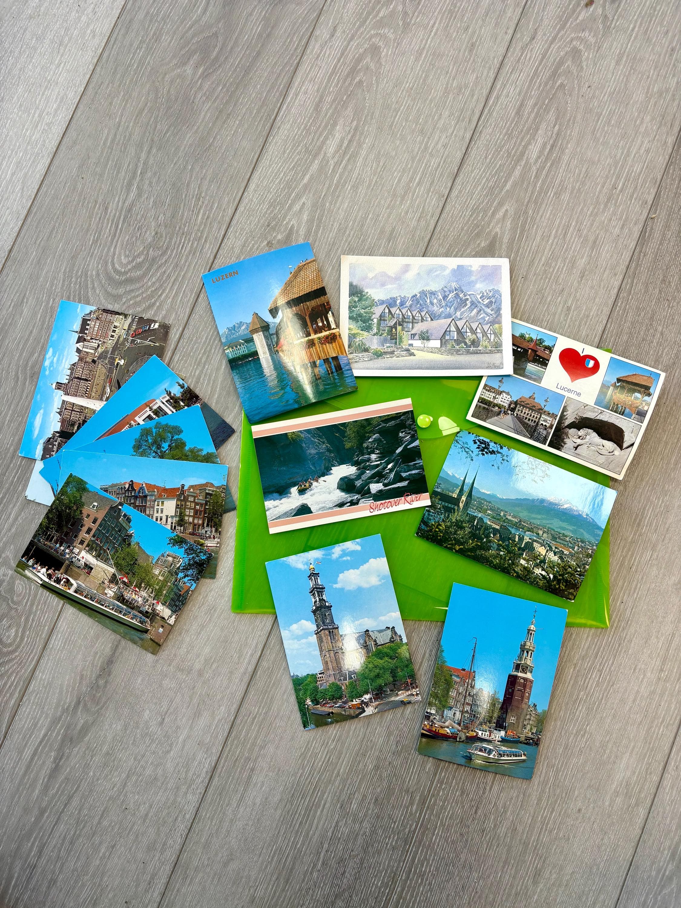 Vintage Postcards~ from Queenstown, New Zealand; Lucerne, Switzerland; Amsterdam, Netherlands~ 13 Total Postcards