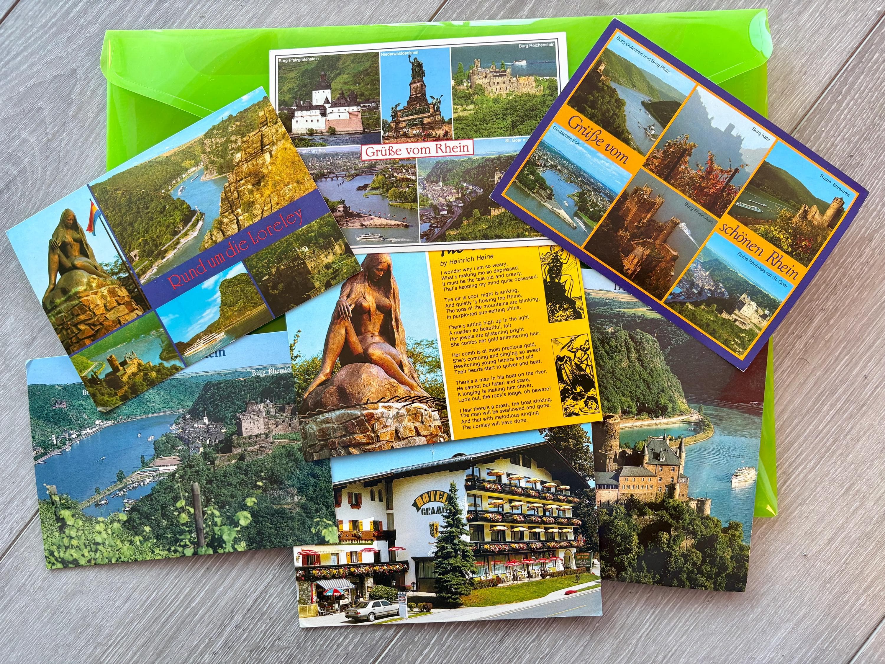 Vintage Postcards "Grüße vom Rhein" (Greetings from the Rhine); The Lorely; Burg Katz (Castle Katz)~ 7 Postcards Mint Condition