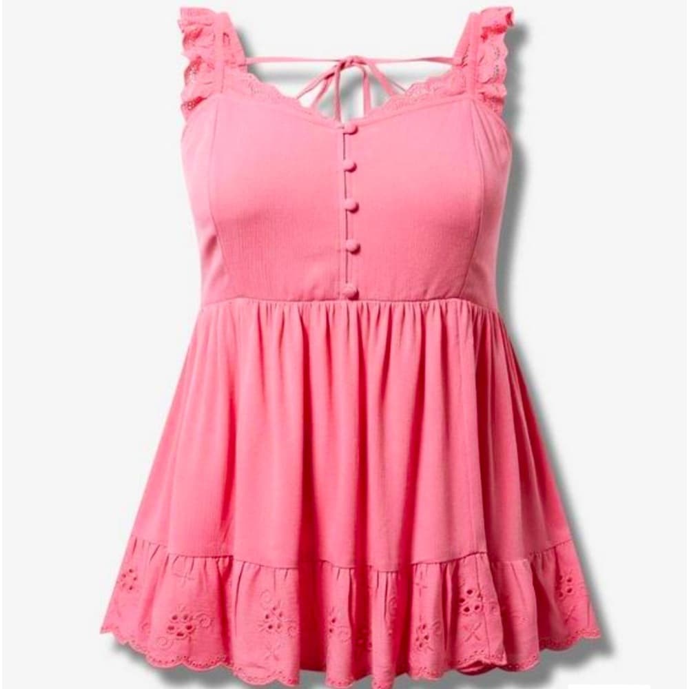 TORRID Eyelet Trim Top- Pink- 4X NWT Lace Bottom Longer Length