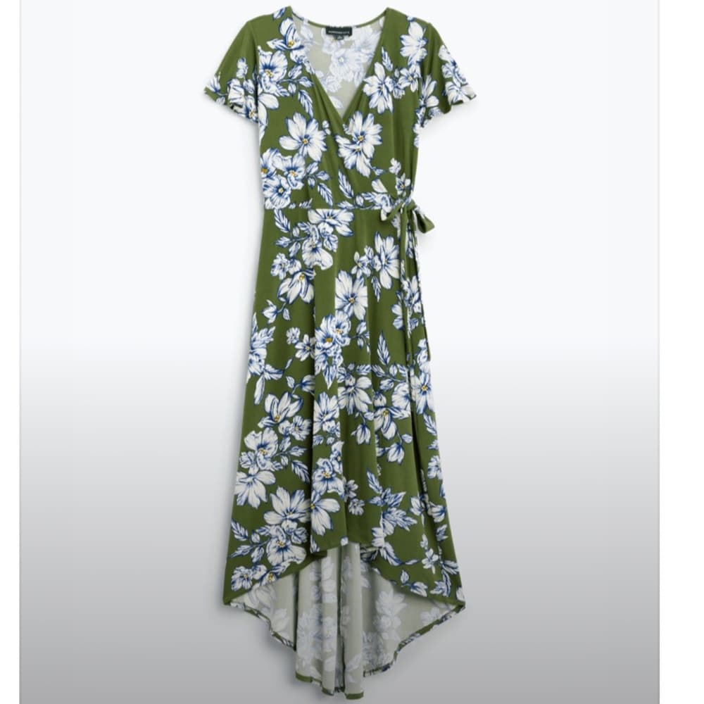 Fortune & Ivy Green Faux Wrap Floral High Low Dress Size Medium NWT