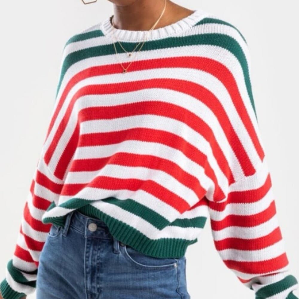 Red, White & Green Stripe Christmas Sweater