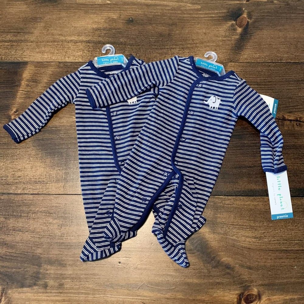 Organic Cotton NWT Little Planet Blue Stripe w/ Little Elephant Sleepers