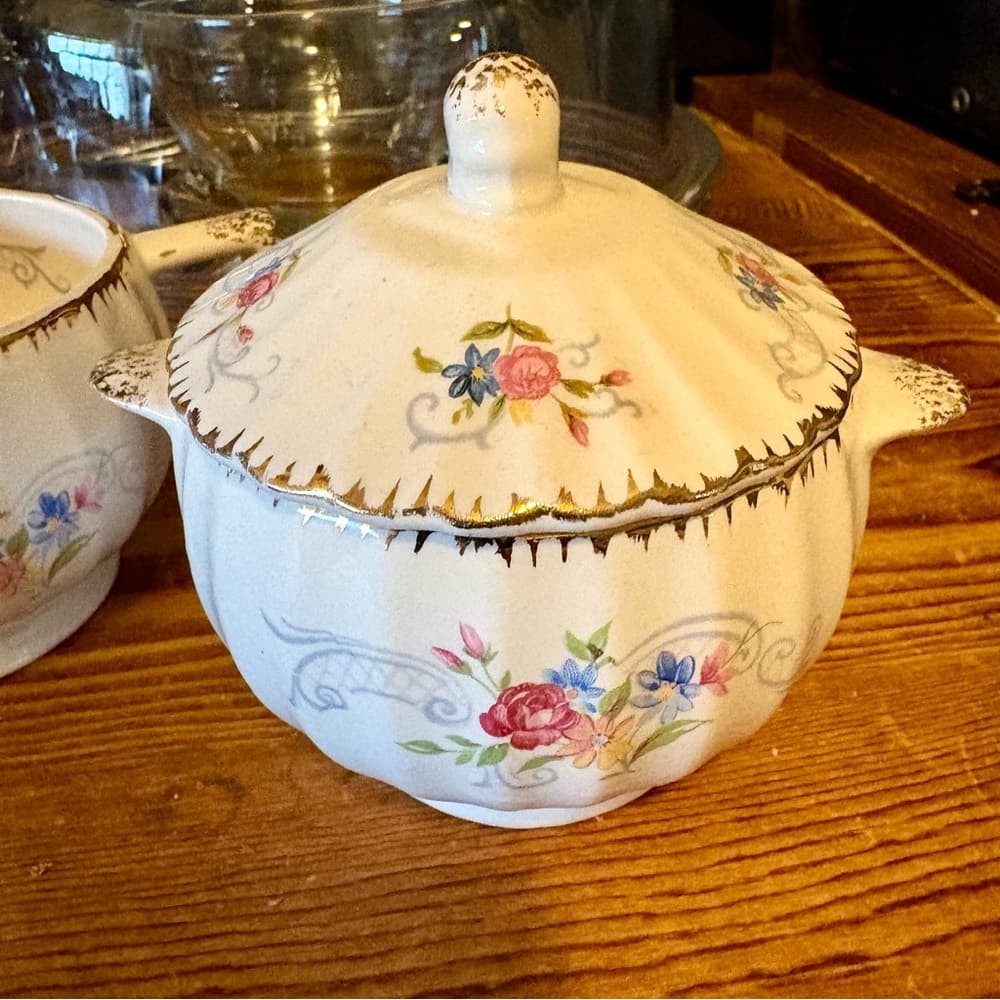 Limoges-American Jennie Lind Tea Set-Creamer & Lidded Sugar Bowl Circa 1948-1955