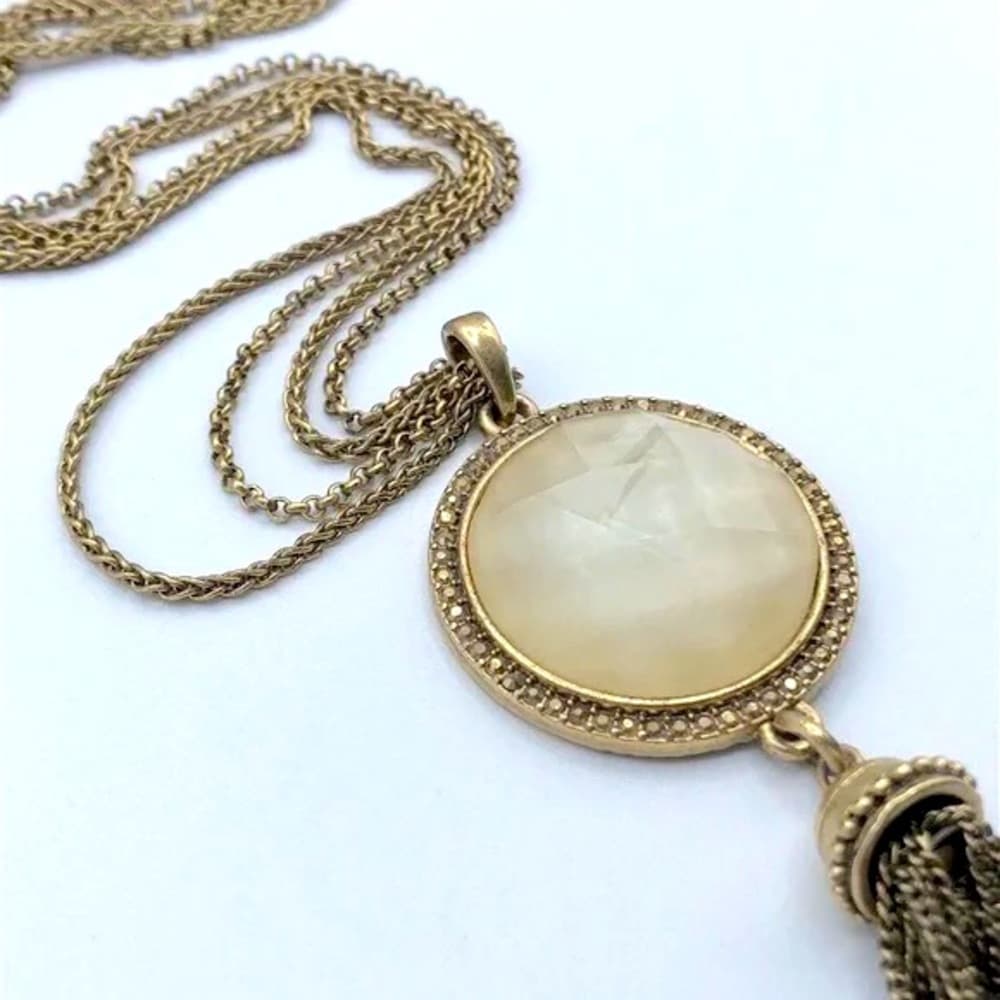Lucky Brand Stone And Chain Tassel Necklace With Marcasite Rhinestones