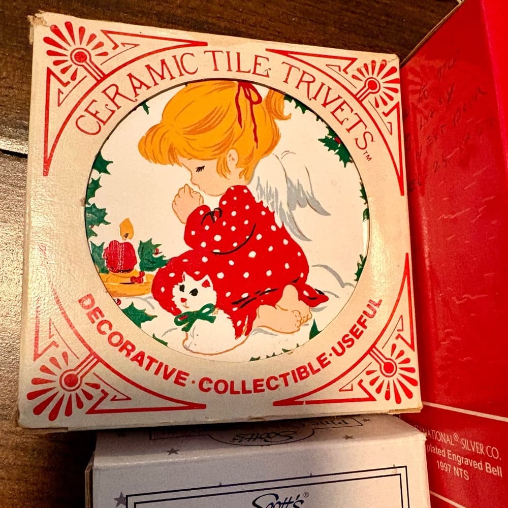 Very Vintage Bundle of Ornaments & Trivets from 1981- Retro Ornament Lot