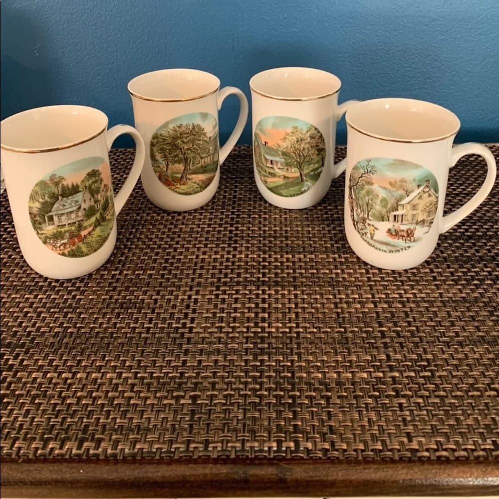 Currier & Ives Four Seasons Porcelain Mugs