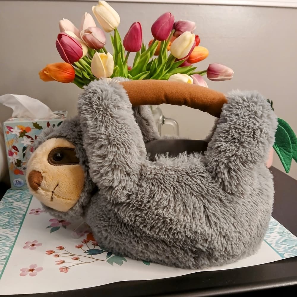 Sloth Easter Basket- Sloth Upside Down On Tree Limb Plush Easter Basket~