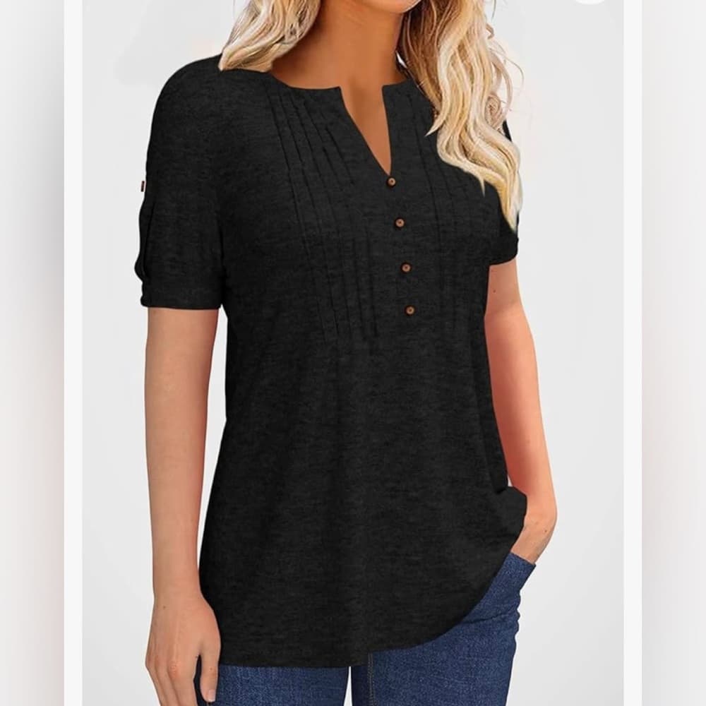 Pleated Pin-Tuck Shirts- Cute Button Detail- Two Shirts 1 Black 1 Burgundy