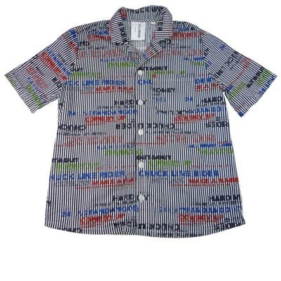 COLLUSION Mens Short Sleeve Button Up Size S Black White Stripe Graphic Print