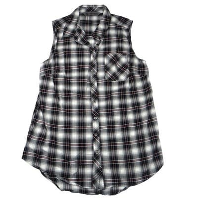 Harley Davidson Womens Sleeveless Plaid Shirt HDMC Button Up Black White Red