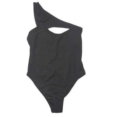 Black One Shoulder Cutout Ribbed Bodysuit Size M