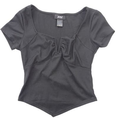 Just Polly Black Ribbed Sweetheart Notched Handkerchief Hem Top JK13451 Mens M